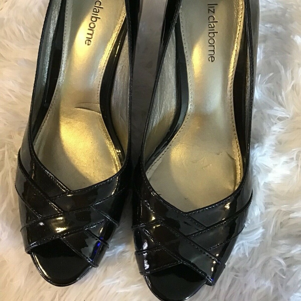 Liz Claiborne FLIRT Black Peep Toe Pumps Heels 7.5